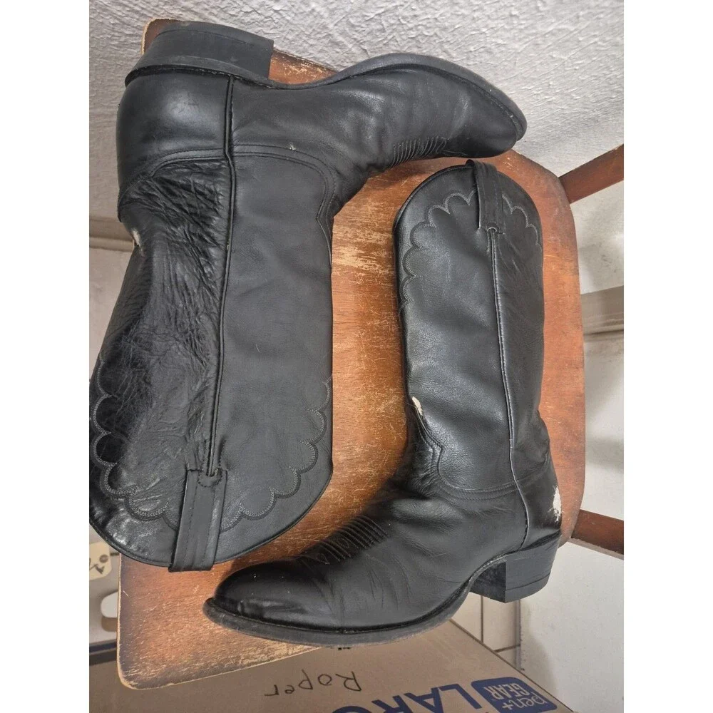 Vintage Tony Lama H8530 Men's Black Leather  Boots Size 11B USA 1995